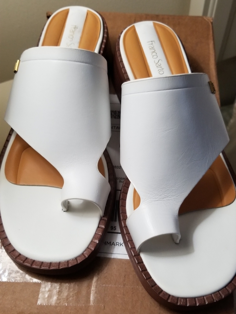 Franco Sarto White Leather Toe Loop Slide Sandals Size 8.5